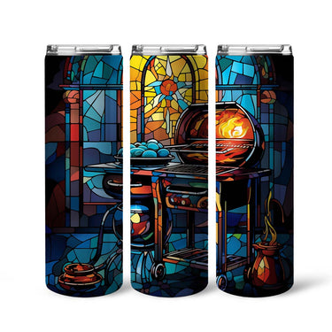 BBQ Grill In Stained Glass 20oz Skinny Tumbler, Outdoors Tumbler, Food Lover, Vibrant Tumbler, Trending Tumbler
